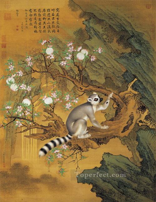 Lang animal brillante y melocotón tinta china antigua Giuseppe Castiglione animales Pintura al óleo